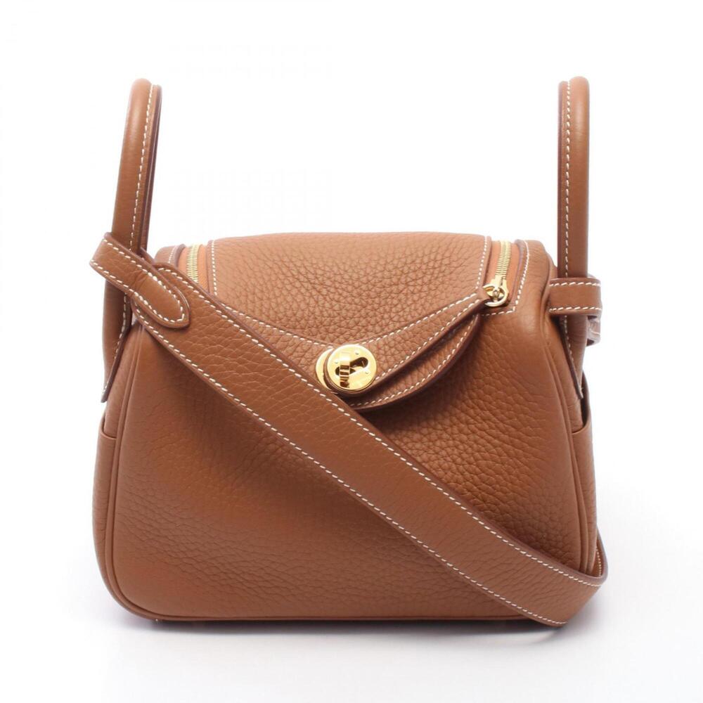 Hermes Lindy Mini Shoulder Bag Handbag Leather Taurillon Clemence Women's Bro...